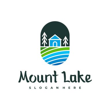Göl logosu tasarım şablonu. Mount Lake vektör çizimi. Rozet tasarımı.
