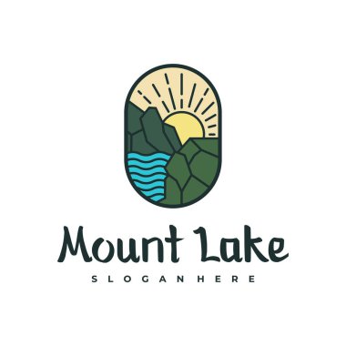 Göl logosu tasarım şablonu. Mount Lake vektör çizimi. Rozet tasarımı.