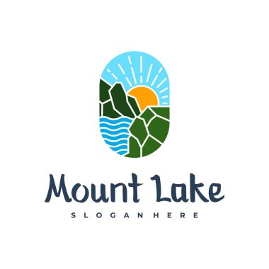 Göl logosu tasarım şablonu. Mount Lake vektör çizimi. Rozet tasarımı.