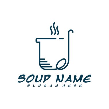 Çorba logosu tasarımı konsepti. Yemek Logosu Vektörü. Sebzelerle dolu mutfak logosu..