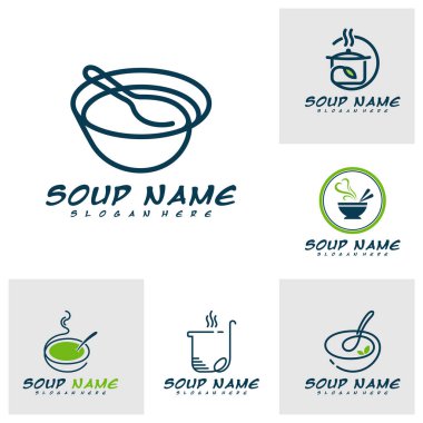 Çorba logosu dizayn konsepti. Yemek Logosu Vektörü. Sebzelerle dolu mutfak logosu..