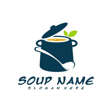 Çorba logosu tasarımı konsepti. Yemek Logosu Vektörü. Sebzelerle dolu mutfak logosu..