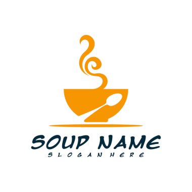 Çorba logosu tasarımı konsepti. Yemek Logosu Vektörü. Sebzelerle dolu mutfak logosu..