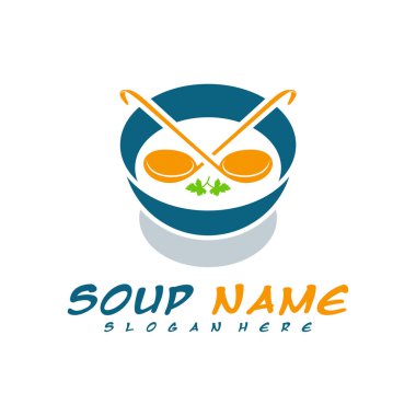 Çorba logosu tasarımı konsepti. Yemek Logosu Vektörü. Sebzelerle dolu mutfak logosu..