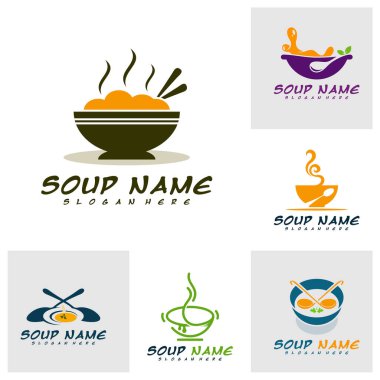 Çorba logosu dizayn konsepti. Yemek Logosu Vektörü. Sebzelerle dolu mutfak logosu..