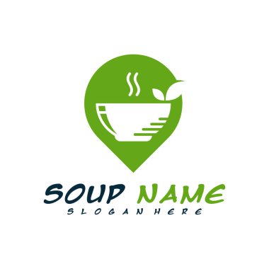 Nokta logolu çorba tasarımı konsepti. Yemek Logosu Vektörü. Sebzelerle dolu mutfak logosu..