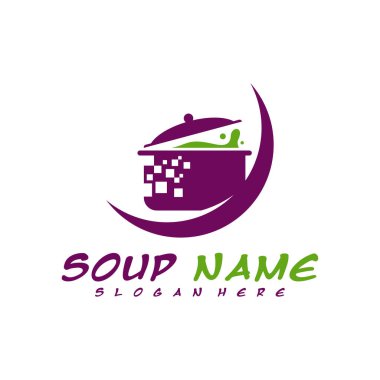 Pikselli yemek pişirme logo tasarım vektörü. Sağlıklı sebze ve vitaminle dolu mutfak logosu..