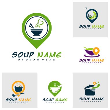 Noktalı logo dizayn konsepti. Yemek Logosu Vektörü. Sebzelerle dolu mutfak logosu..