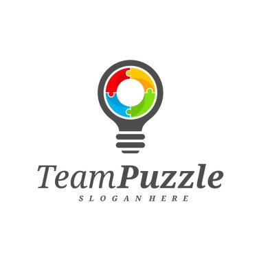 Bulmaca logo tasarım vektör şablonu, bulmacanın vektör etiketi, illüstrasyon, yaratıcı simge, tasarım konsepti