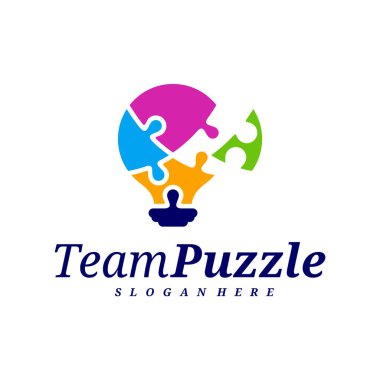 Bulmaca logo tasarım vektör şablonu, bulmacanın vektör etiketi, illüstrasyon, yaratıcı simge, tasarım konsepti