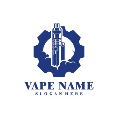 Vape in Gear logo tasarım vektörü. Vaping illüstrasyon tasarımı