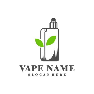 Yaprak logosu tasarım vektörü olan bir tüp. Vaping illüstrasyon tasarımı