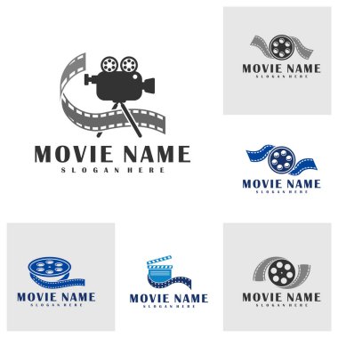 Film Strip logo tasarım vektörü seti. Sinema illüstrasyon tasarımı