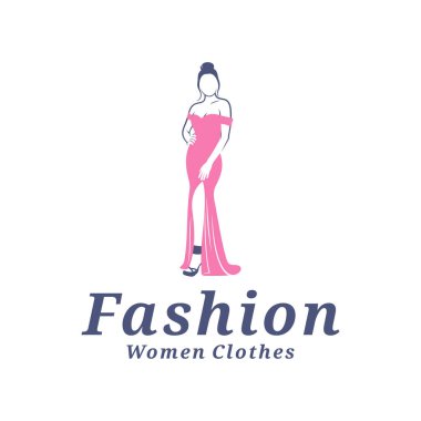Kadın giyim logosu tasarım vektörü çizimi. Kadınlar Moda logosu konsept şablonu