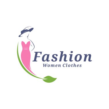 Yaprak logolu kadın giysileri vektör çizimi. Kadınlar Moda logosu konsept şablonu