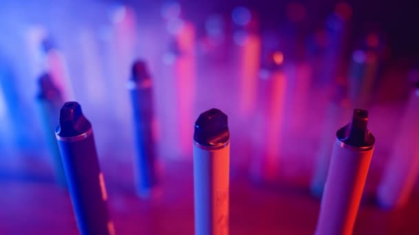 Lots Cigarettes Vapes Neon Lighting Smoke Concept Bad Habits Modern — Video Stock