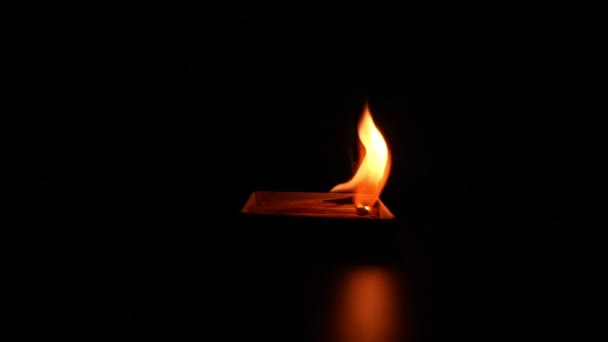 Tongues Flame Burning Matchbox Black Background Fire Super Slow Motion — Stock Video