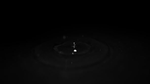 Drops Water Breaks Water Surface Black Background Slow Motion — Stockvideo