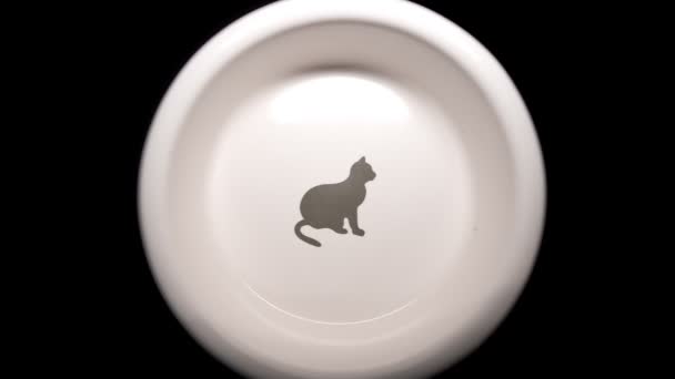 Ξηρά Γάτα Τροφίμων Πετά Στο Pet Bowl Μαύρο Φόντο Σούπερ — Αρχείο Βίντεο