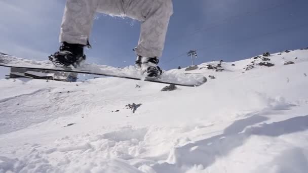Elbrus Russia February 2023 Snowboarder Jumping Springboard Snowboard Falling Snowy — Stok video