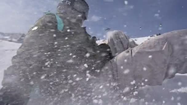 Elbrus Russia February 2023 Snowboarder Falls Snowboard Snowy Slope Super — Stok video