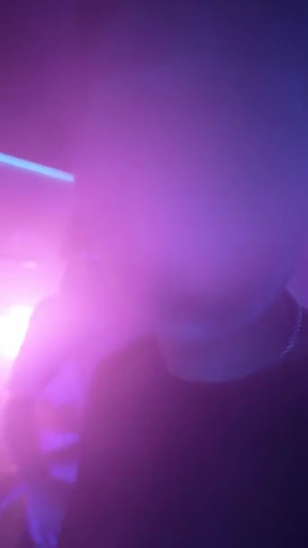Vertical Video Asian Mixes Tracks Console Smokes Vape Camera Nightclub — Vídeos de Stock