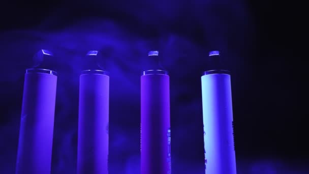 Lots Cigarettes Vapes Neon Lighting Smoke Concept Bad Habits Modern — Stock Video