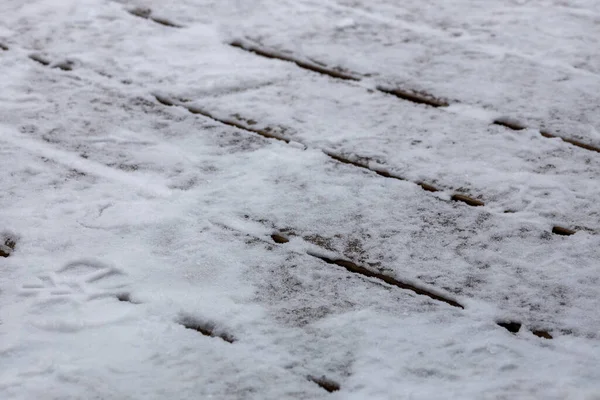 Nahaufnahme Textur Hintergrundansicht Eines Teilweise Aufgetauten Schnee Und Eis Bedeckt — Stockfoto