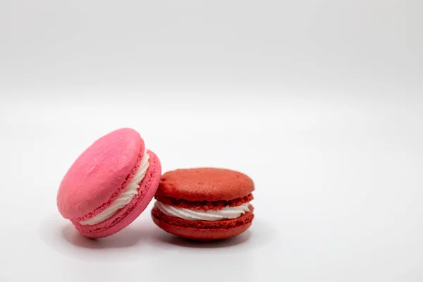 Close Uitzicht Kleurrijke Franse Macaron Snoepgoed Met Een Crème Vulling — Stockfoto