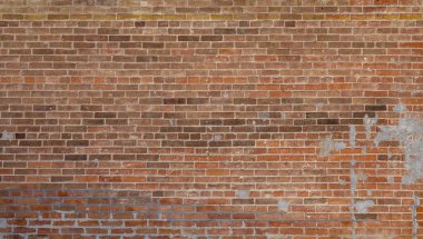 Bozulan antika kahverengi ve kırmızı tuğla duvarların soyut dokusu. Pis ve dağınık tuğlaları var.