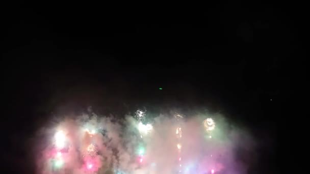 Luci Colorate Veri Fuochi Artificio Festivi Nel Cielo Notturno Copiare — Video Stock