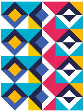 Arka plan üçgen desenli ve dikey olarak sıralanmış renkli eşkenar dörtgenlere benzeyen düzenli desenli. Soyut düzenlenebilir geometri arkaplanı