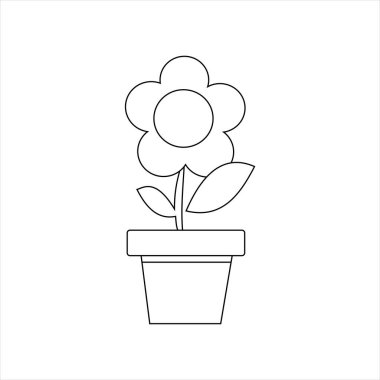 Coloring book template. Flower in a pot coloring. Line vector element design. Flat Design. EPS10