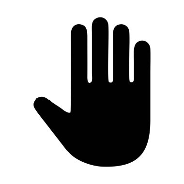 Black palm silhouette. Shows 5 fingers in the palm of the hand. Body part icon in palm shape