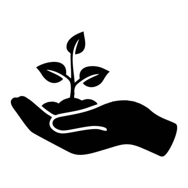 Silhouette of a hand carrying a plant to be planted. Illustration of caring for the environment as well as projects to protect the environment and the earth.