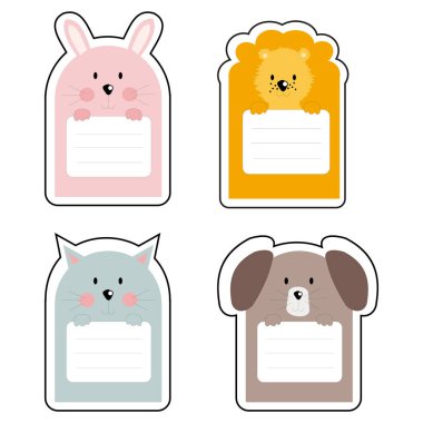 Cute animal-shaped tag labels for notebooks, stationery and other items. Animal name tag templates for bags, books, stationery, etc. Tools for item identification