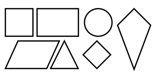 数学科目的一组扁平的形状 有7个平面形状 包括正方形 平行四边形 三角形 菱形和风筝 可编辑的数学图解图像 — 图库矢量图片
