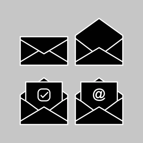 Conjunto Ícones Envelope Preto Sinal Design Ilustração Envelope Projeto Plano —  Vetores de Stock