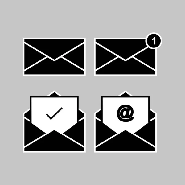 Conjunto Ícones Envelope Preto Sinal Design Ilustração Envelope Projeto Plano — Vetor de Stock