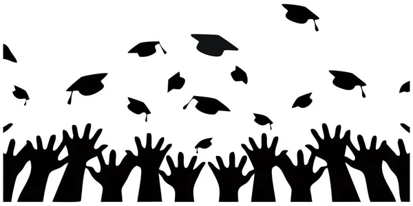 Silhouette Célébration Graduation Jetant Une Robe Dans Les Airs Illustration — Image vectorielle
