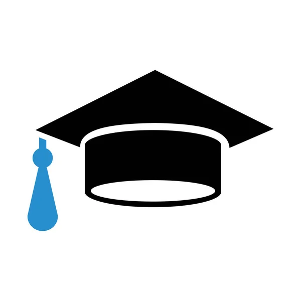 Chapeau Graduation Silhouette Avec Ruban Bleu Conception Icône Plate Modifiable — Image vectorielle