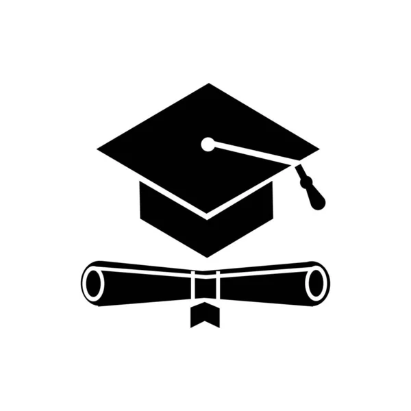 University Graduation Cap Μαύρο Ρολό Πιστοποιητικού Απλή Σιλουέτα Καπέλου Αποφοίτησης — Διανυσματικό Αρχείο