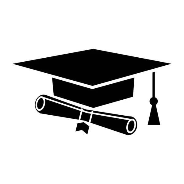 Απλή Σιλουέτα Καπέλου Αποφοίτησης University Graduation Cap Μαύρο Ρολό Πιστοποιητικού — Διανυσματικό Αρχείο
