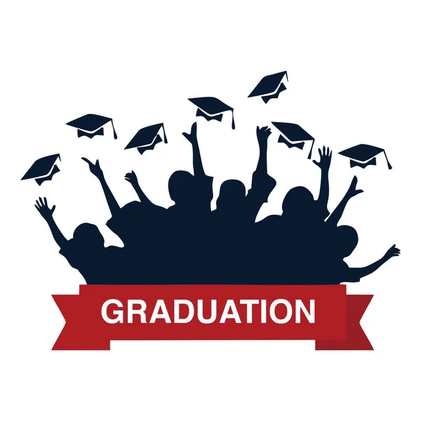Silhouette Célébration Graduation Jetant Une Robe Dans Les Airs Salutations — Image vectorielle