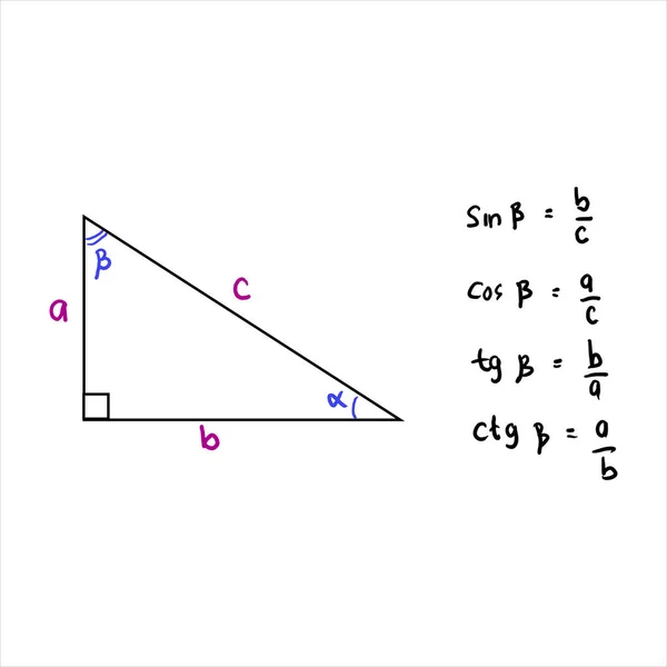 基本的三角身份 正弦A 余弦A 切线A 共切三角形的计算公式 学校课程 高等数学 手写数学文本 — 图库矢量图片