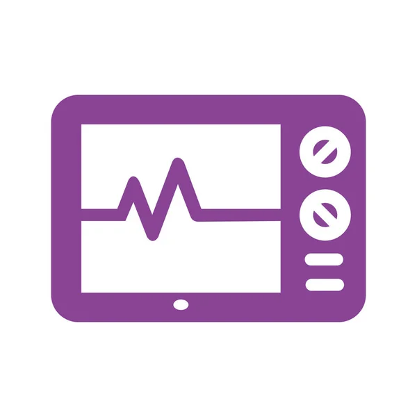 Monitor screen silhouette of a health monitor showing a heart rate chart in purple. Health care device graphic resource. Editable vector in EPS10 Format