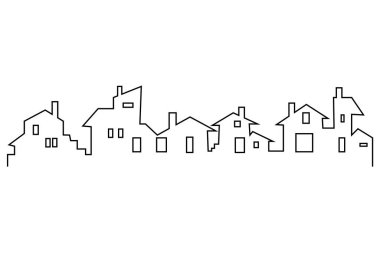 Densely populated urban settlement illustration in outline design style isolated on white background. Suitable for use as a property logo design or as a marketing property element