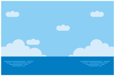 Blue sky with clouds and sea. Vector illustration for your design.