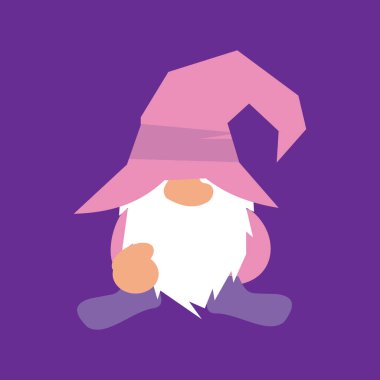 Flat style vector illustration of cute gnome cartoon isolated on purple background. Christmas gnomes. Suitable for children's fairy tale book designs
