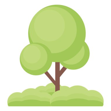 Yeşil ağaç simgesi. Ağ için yeşil ağaç vektör simgesinin düz çizimi. Şirin bir ağaç ve gölgeli yeşil bir renk tasviri. Manzara tasarımı için uygun, konut broşürleri üzerine dekorasyon, vs.